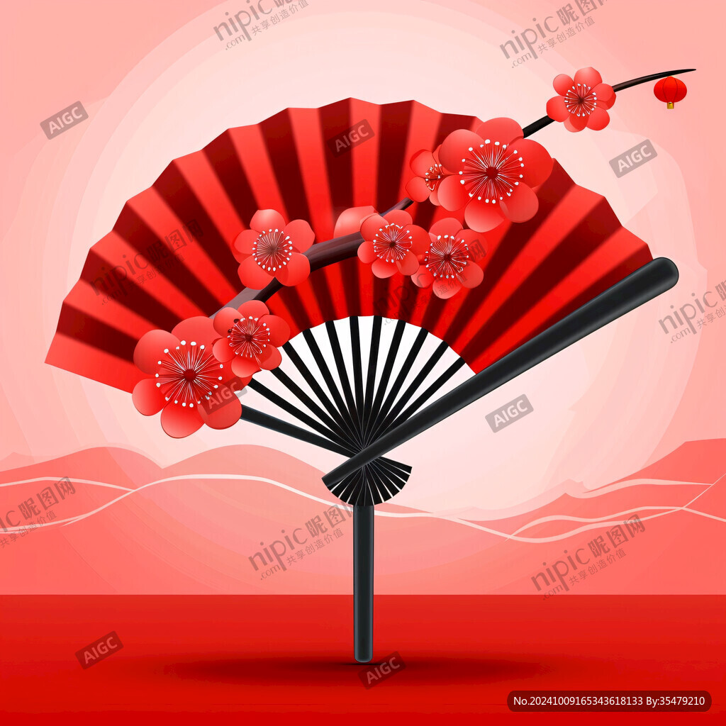 折扇水蜜桃插畫