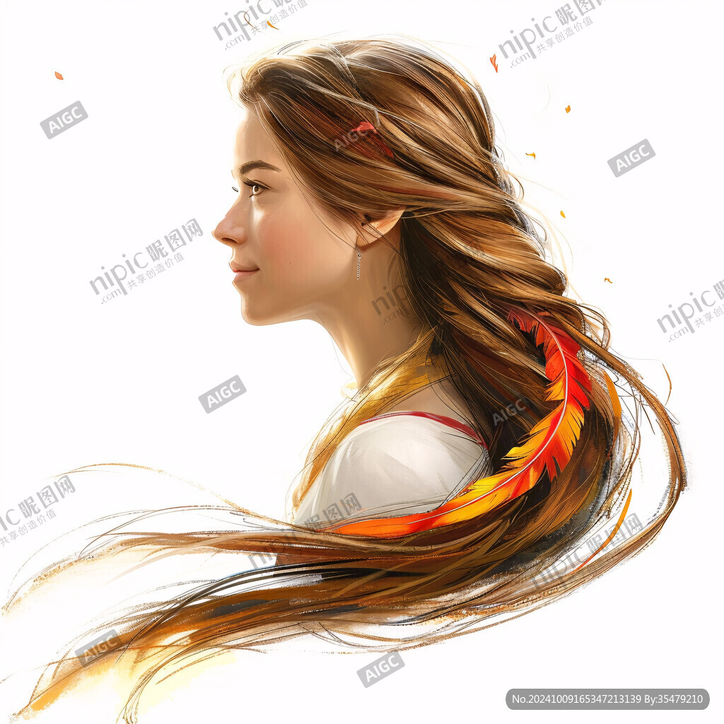 手繪長發美女