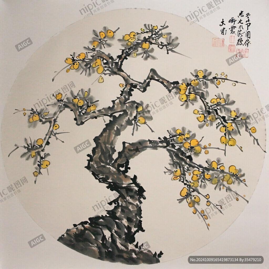 寫(xiě)意國(guó)畫(huà)柿子樹(shù)