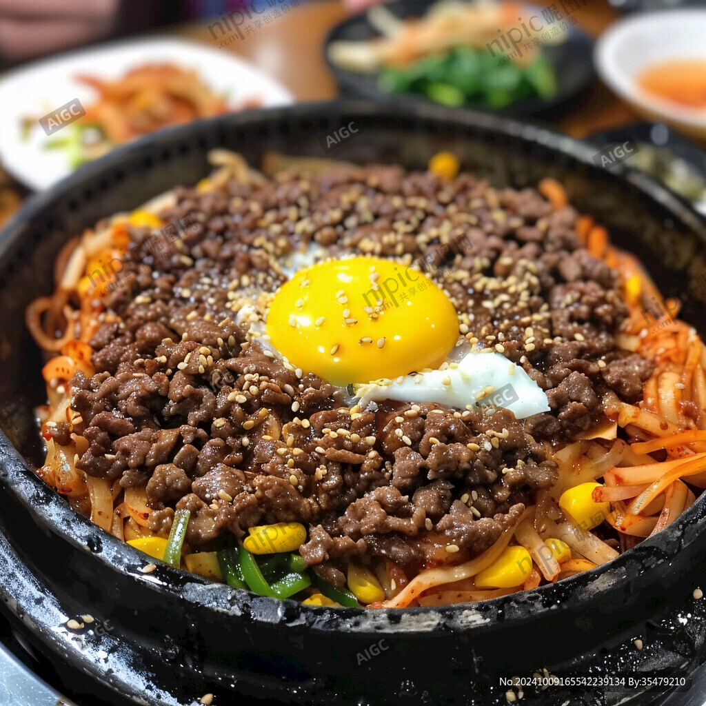 韓式石鍋拌飯配牛肉和雞蛋