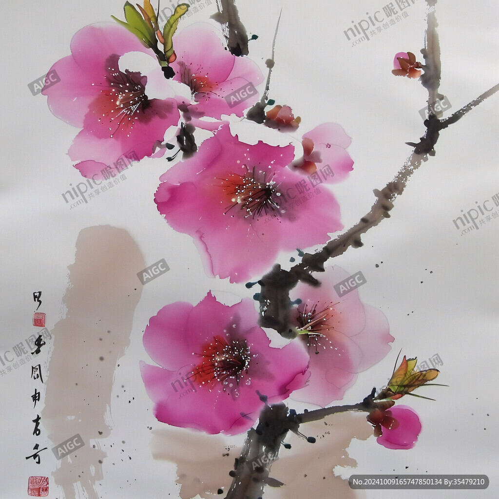 國(guó)畫水點(diǎn)桃花