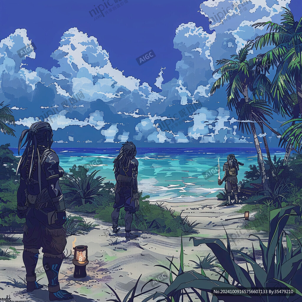 原始海邊生活場景