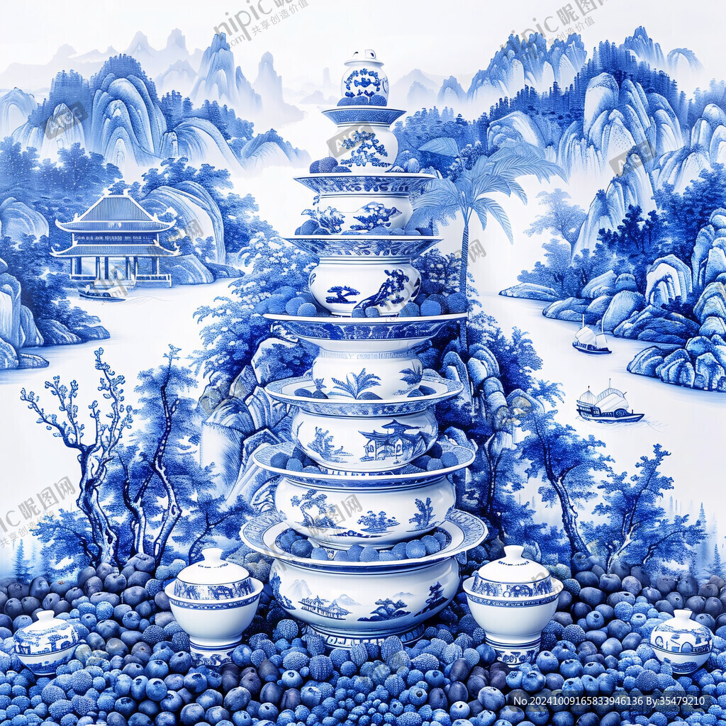 青花瓷山水青花瓷風(fēng)景