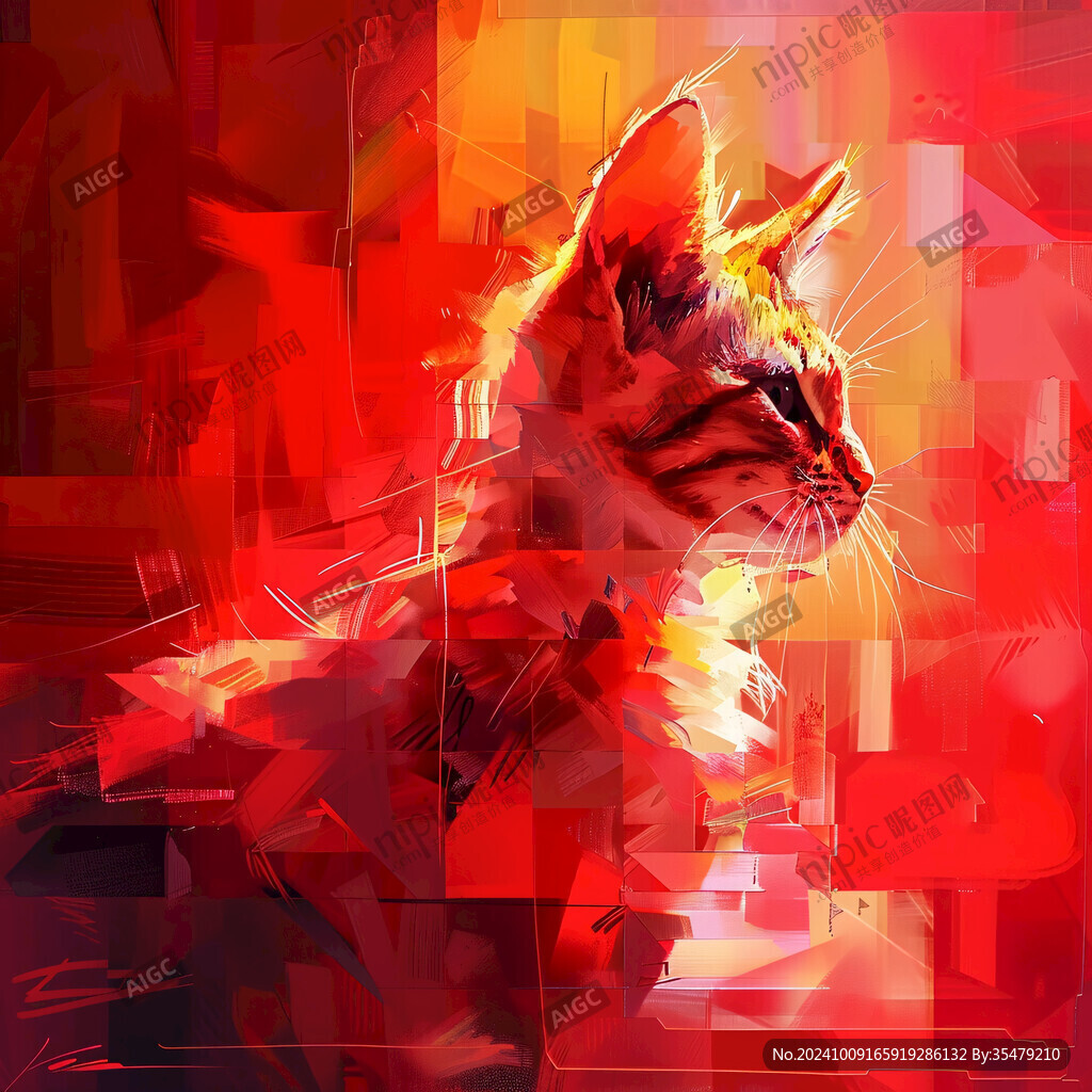 幾何撞色老虎插畫