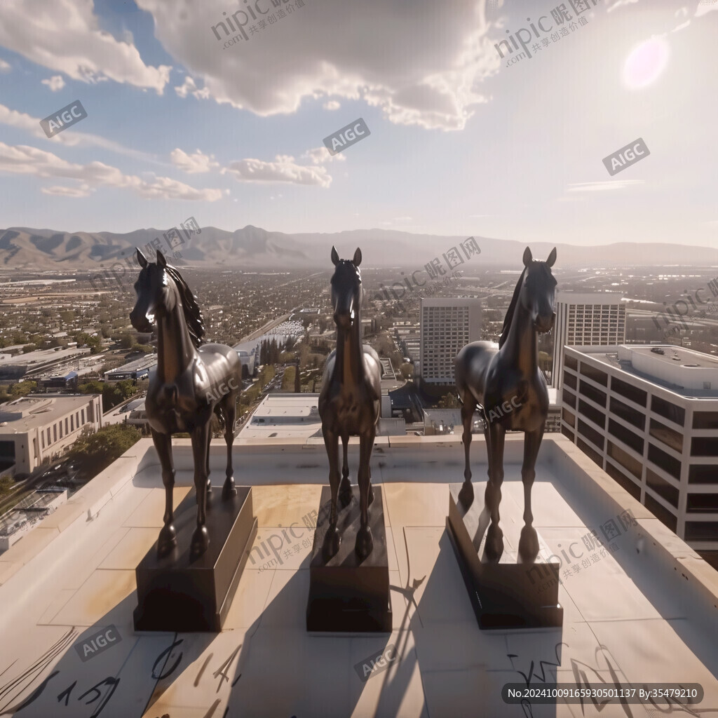 3d建筑銀色馬匹
