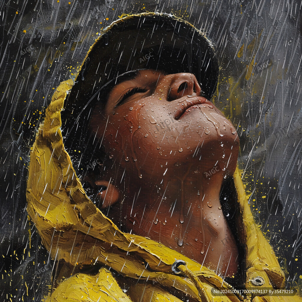 穿黃色雨衣的男孩