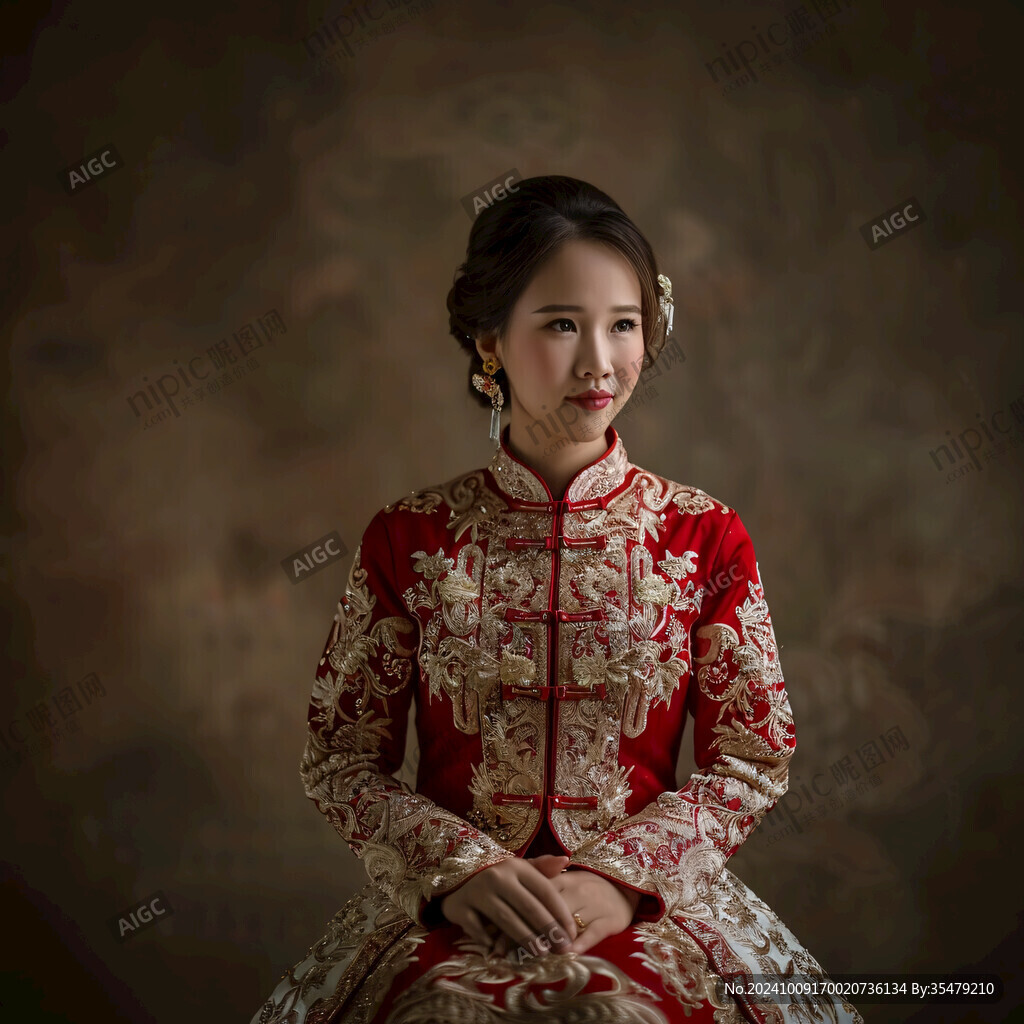 中式婚禮女子坐像