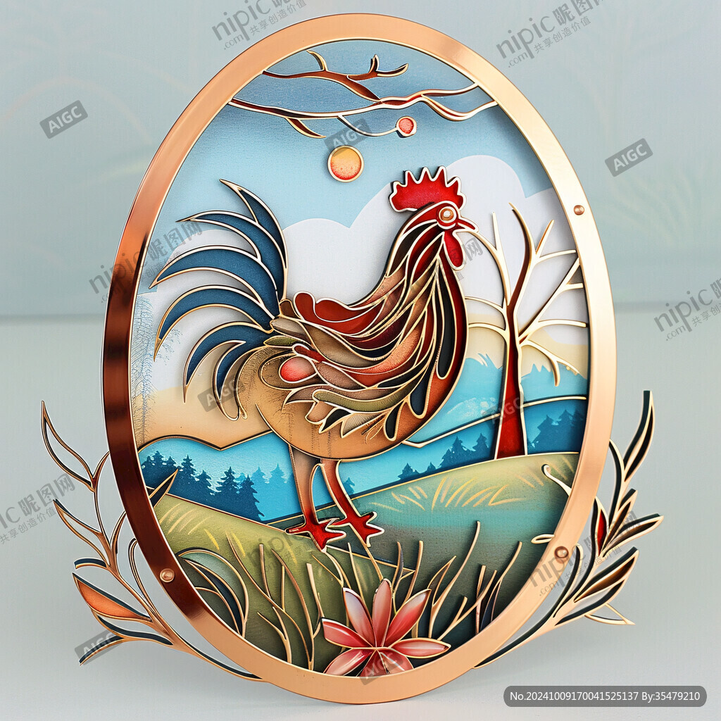 雞年圓形裝飾畫(huà)