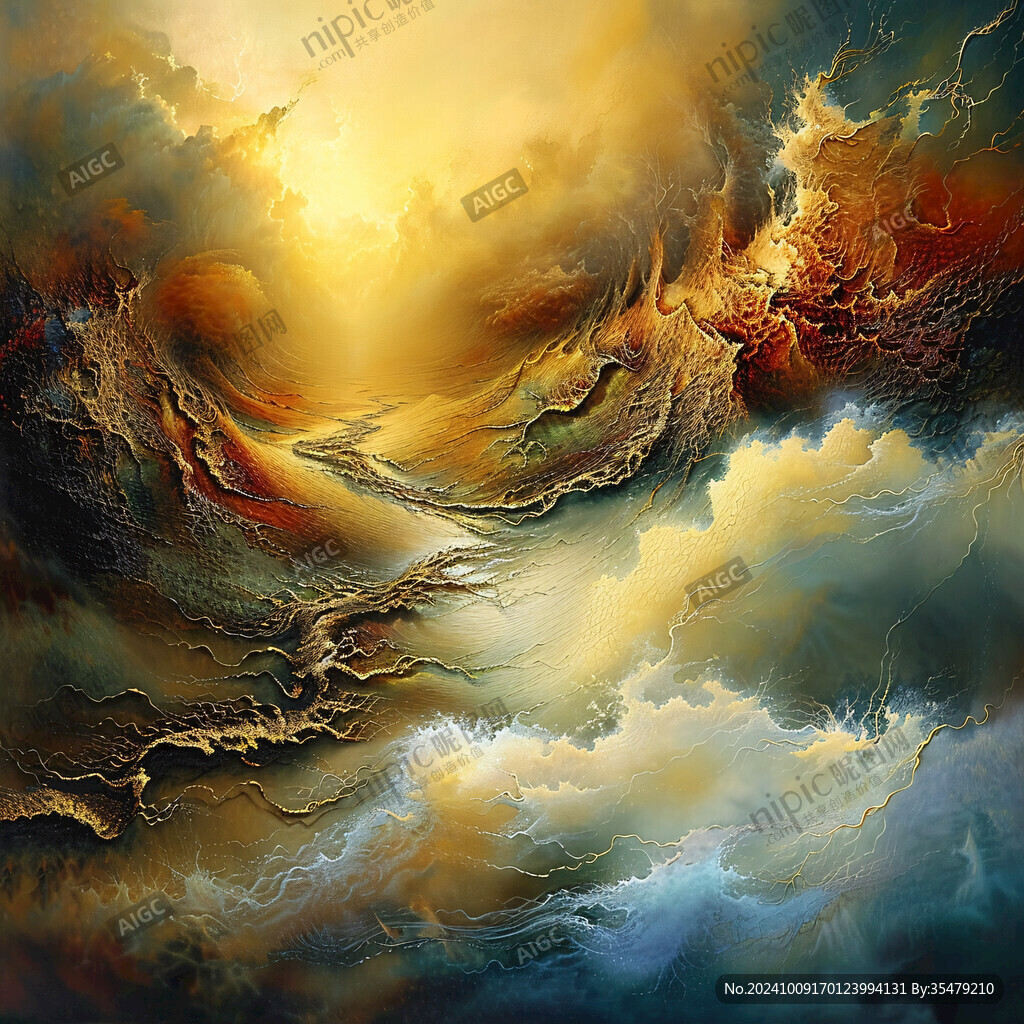 流體畫金色山河