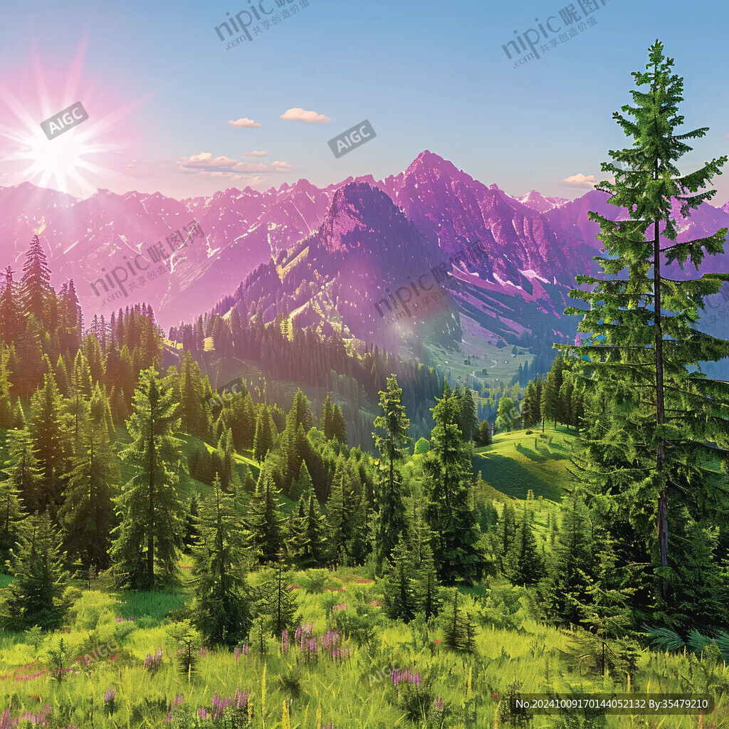 山林草地黃昏