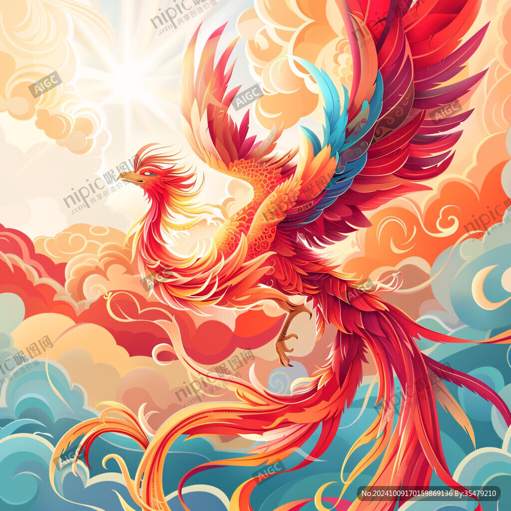 國潮鳳凰插畫