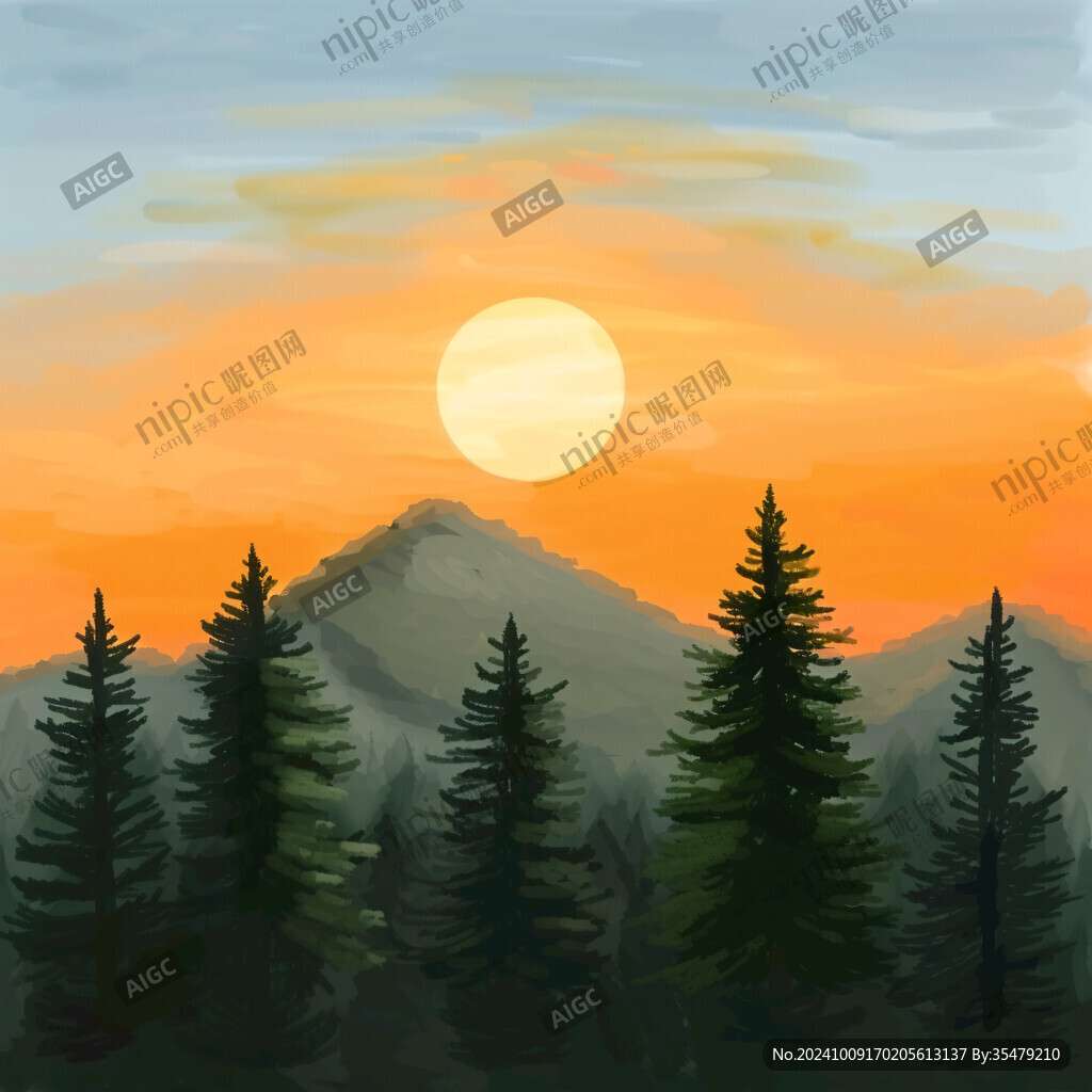 日落夕陽插畫