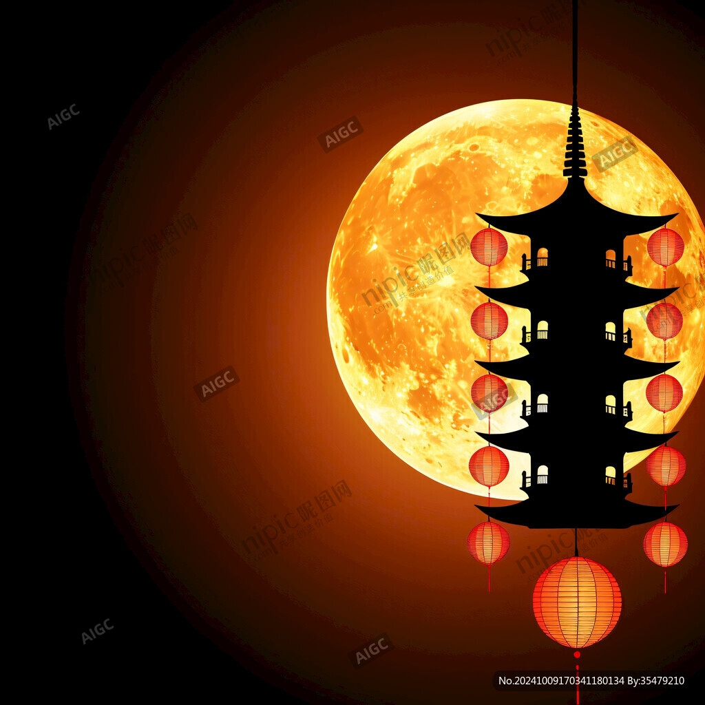 燈籠喜鵲月亮
