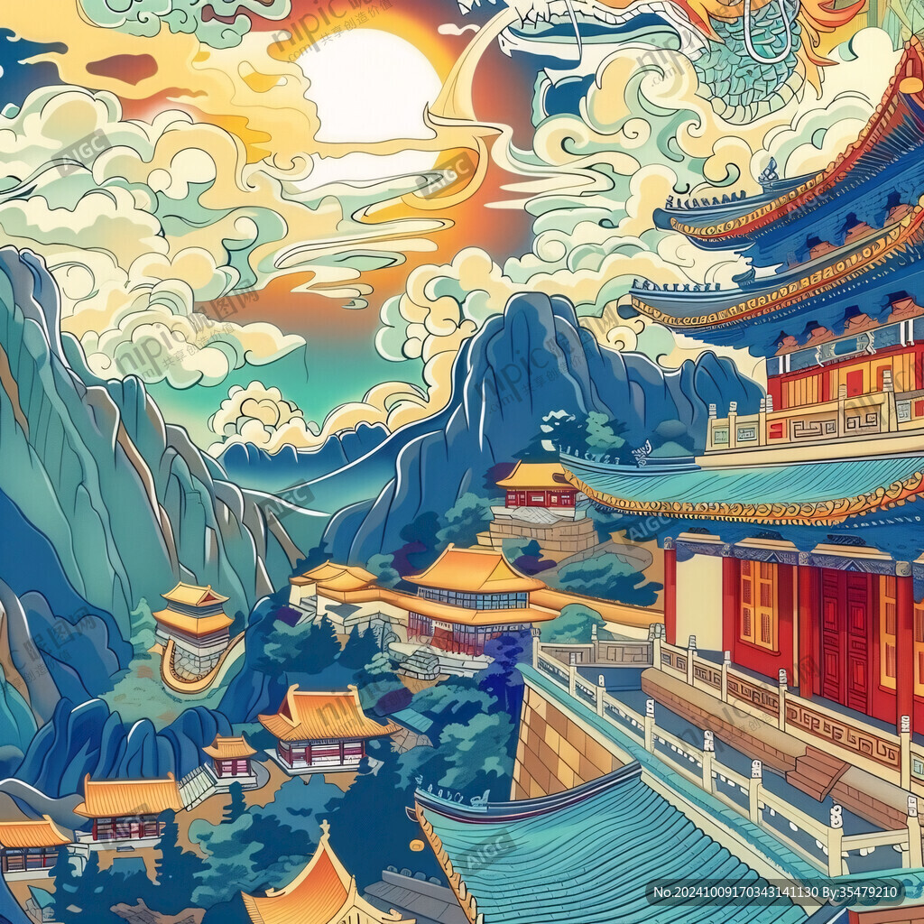國潮古代建筑插畫