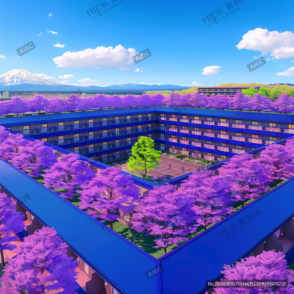 日本櫻花庭院建筑