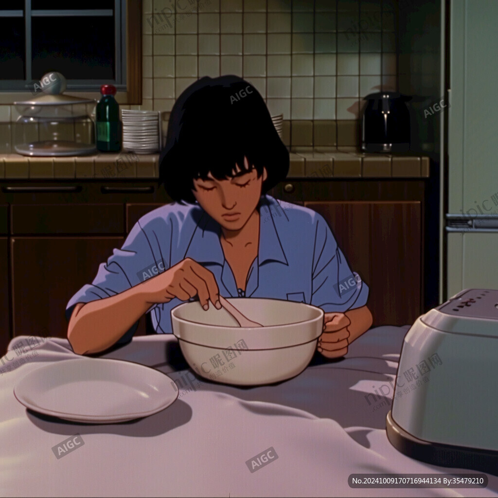 面條插畫媽媽做飯