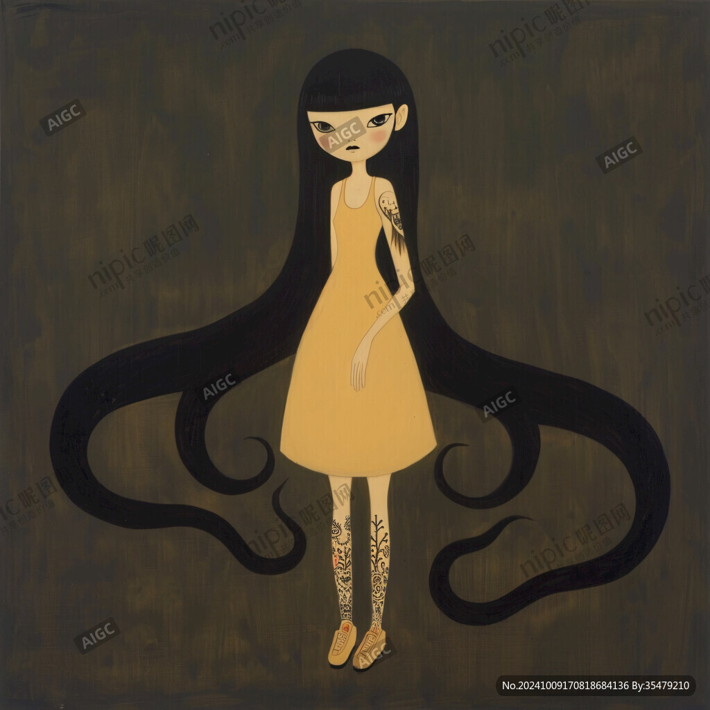 長發(fā)女孩插畫