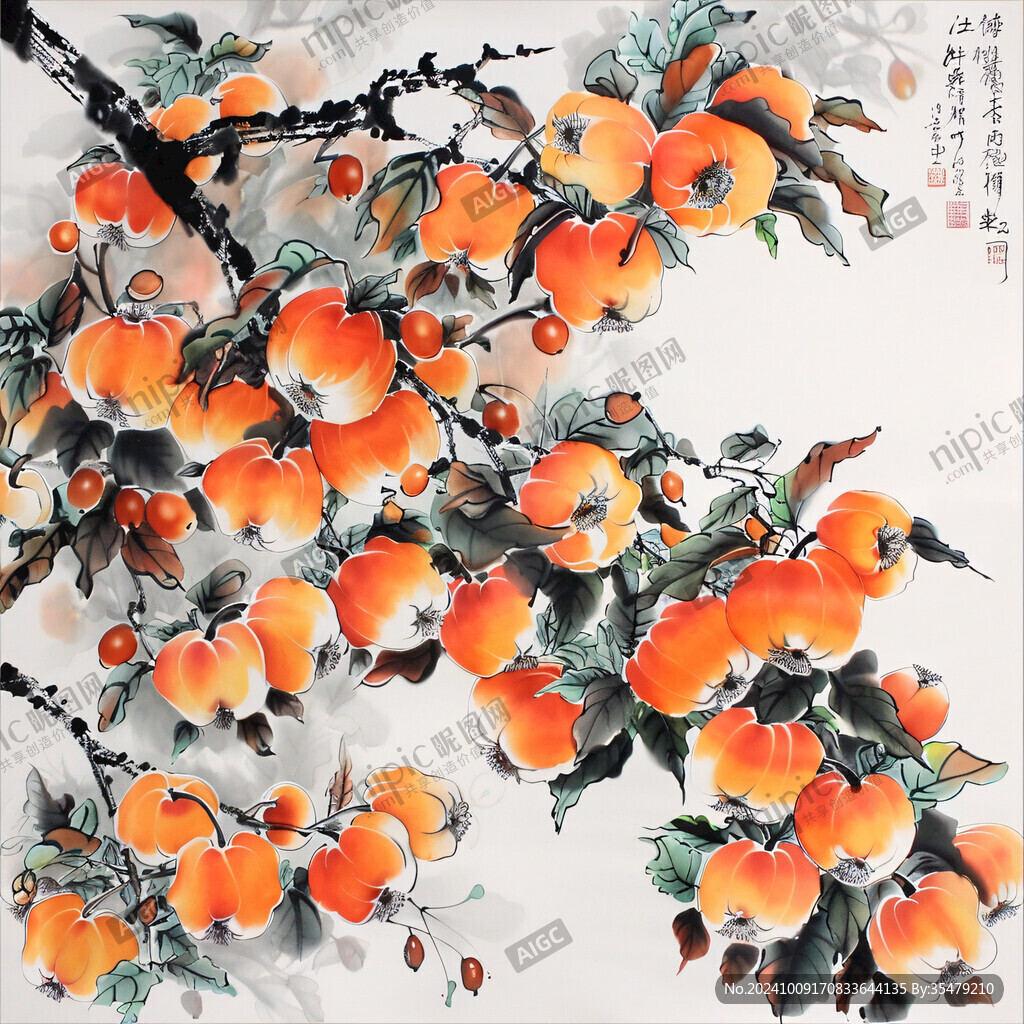 柿子裝飾畫柿柿如意