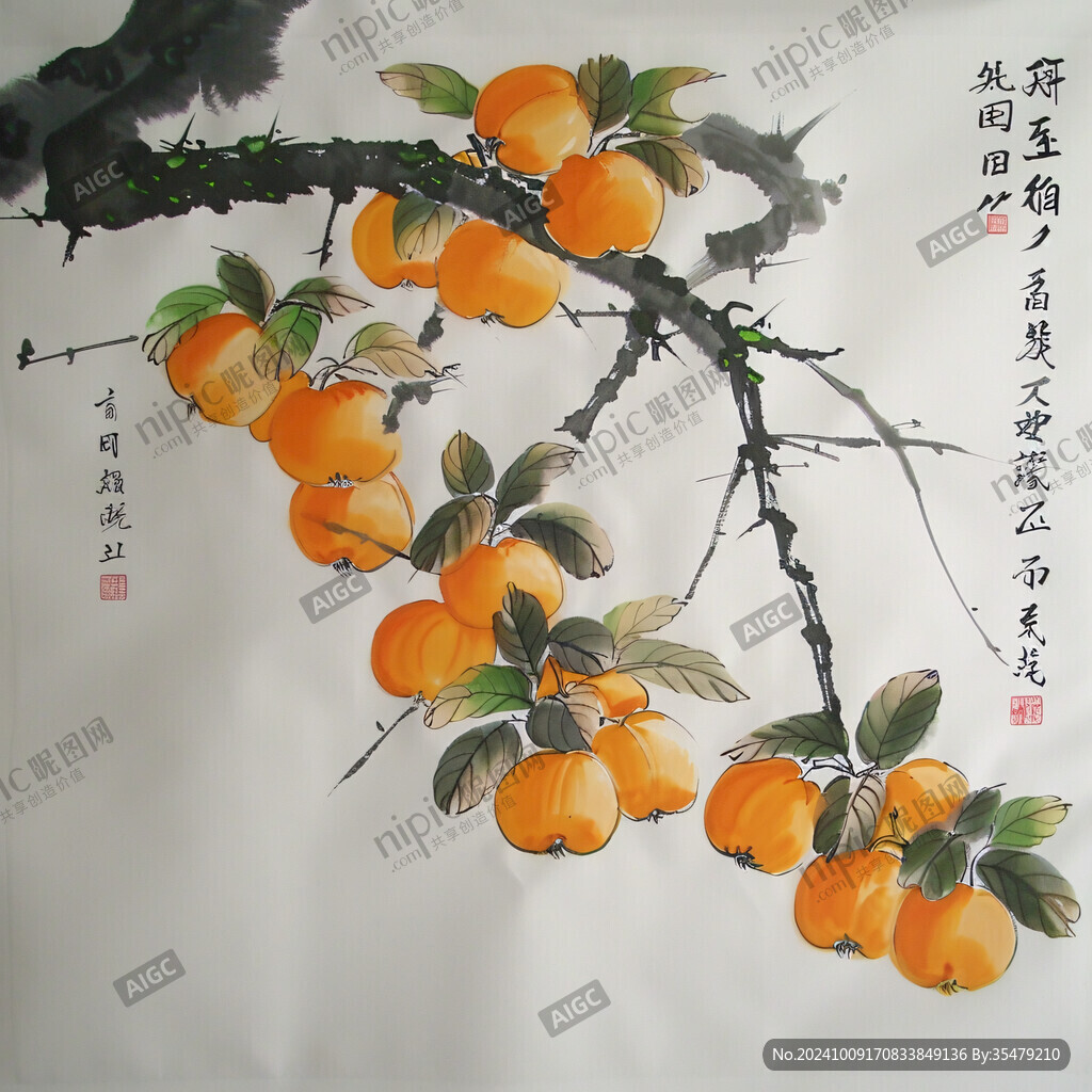 寫(xiě)意國(guó)畫(huà)柿子樹(shù)
