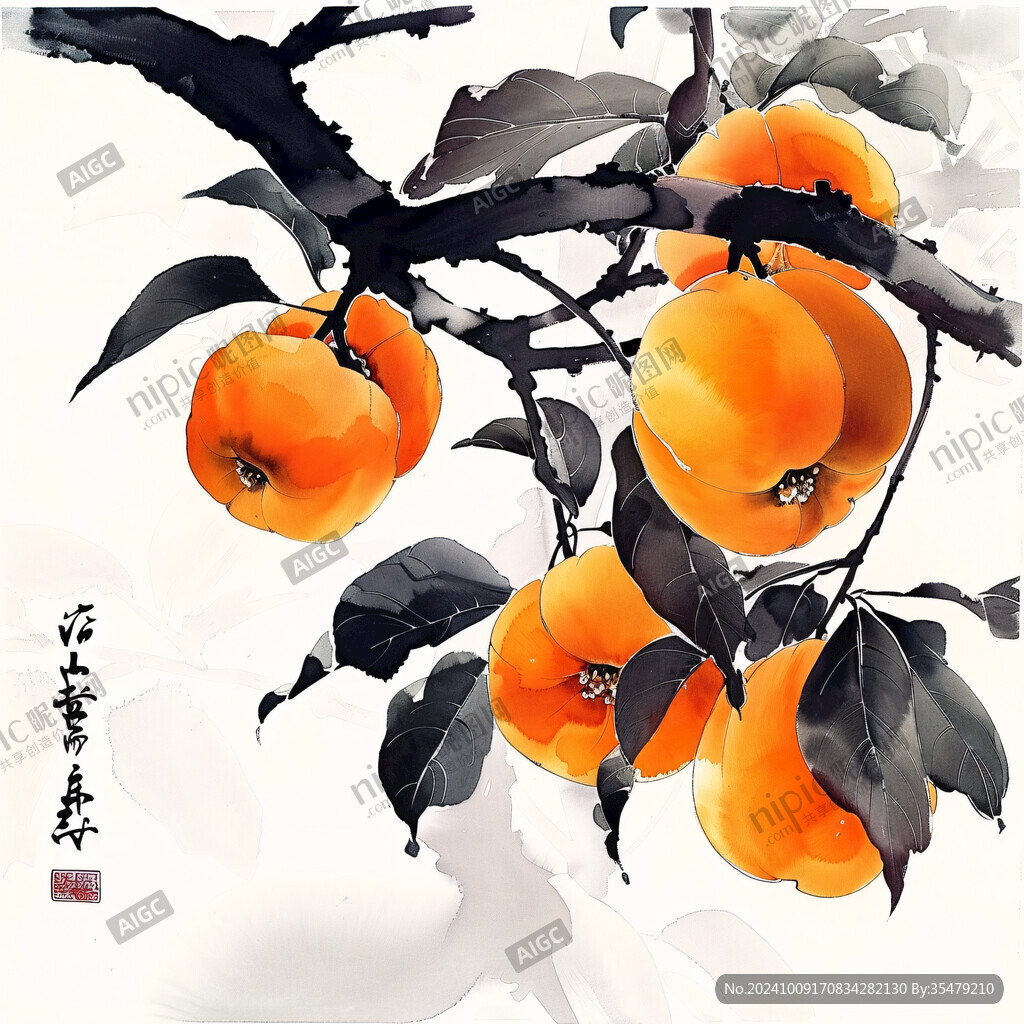 國畫柿子水墨畫