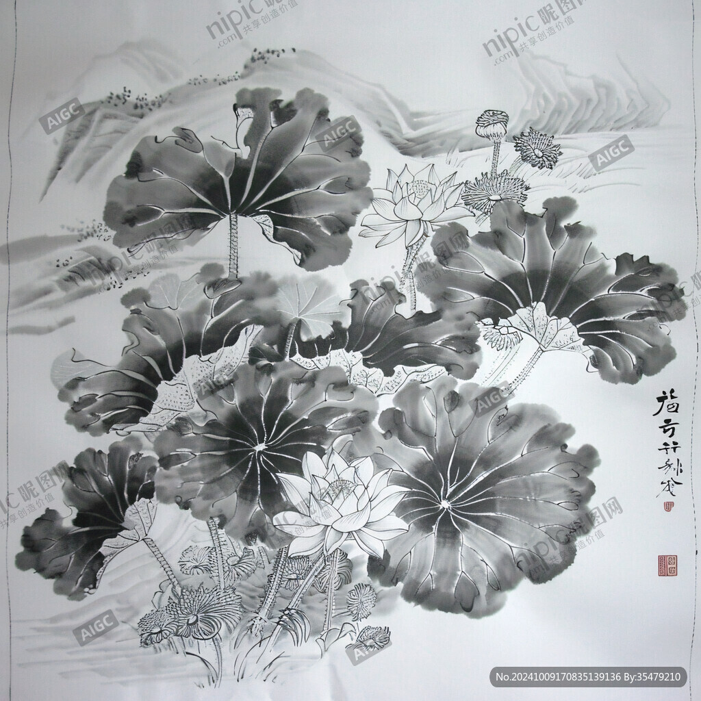 大型荷花工筆畫