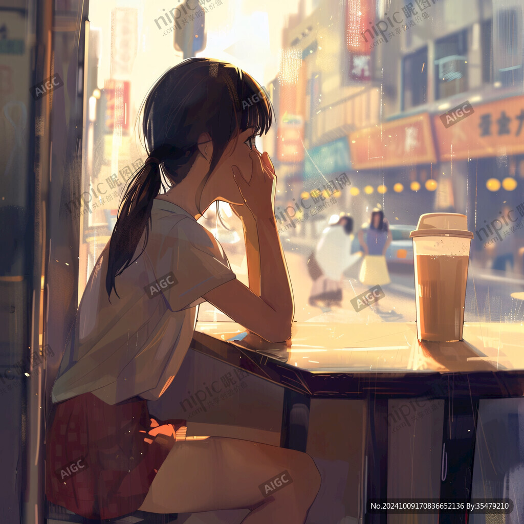 二次元女孩喝奶茶