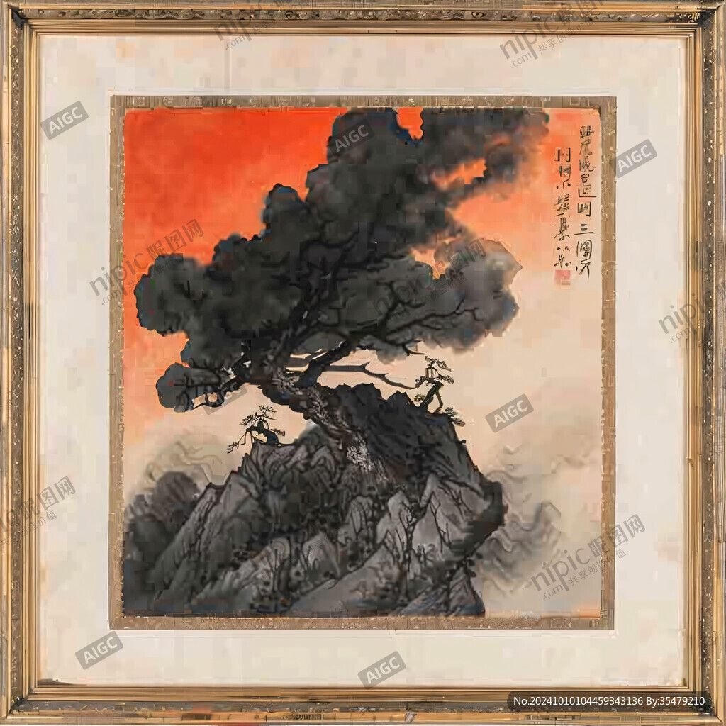 白云紅樹圖