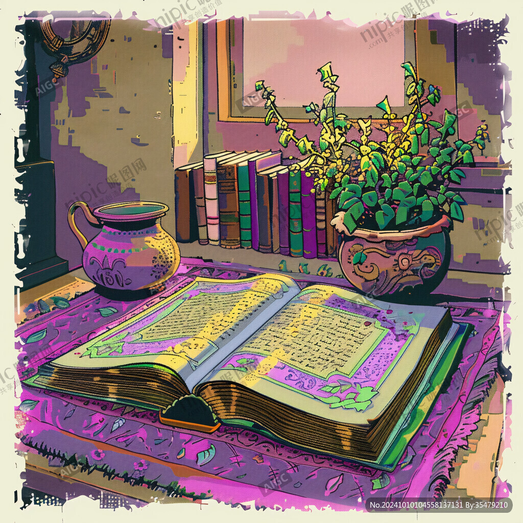 書籍花卉插圖素材