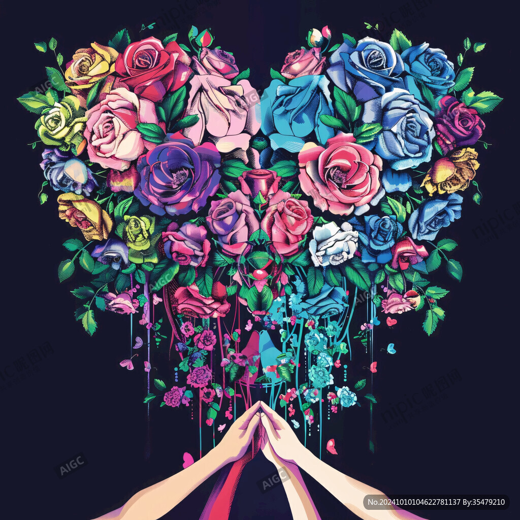 手捧鮮花插畫