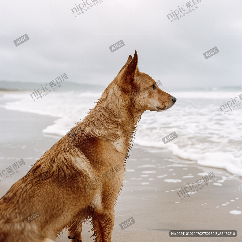 海邊戲水的小狗