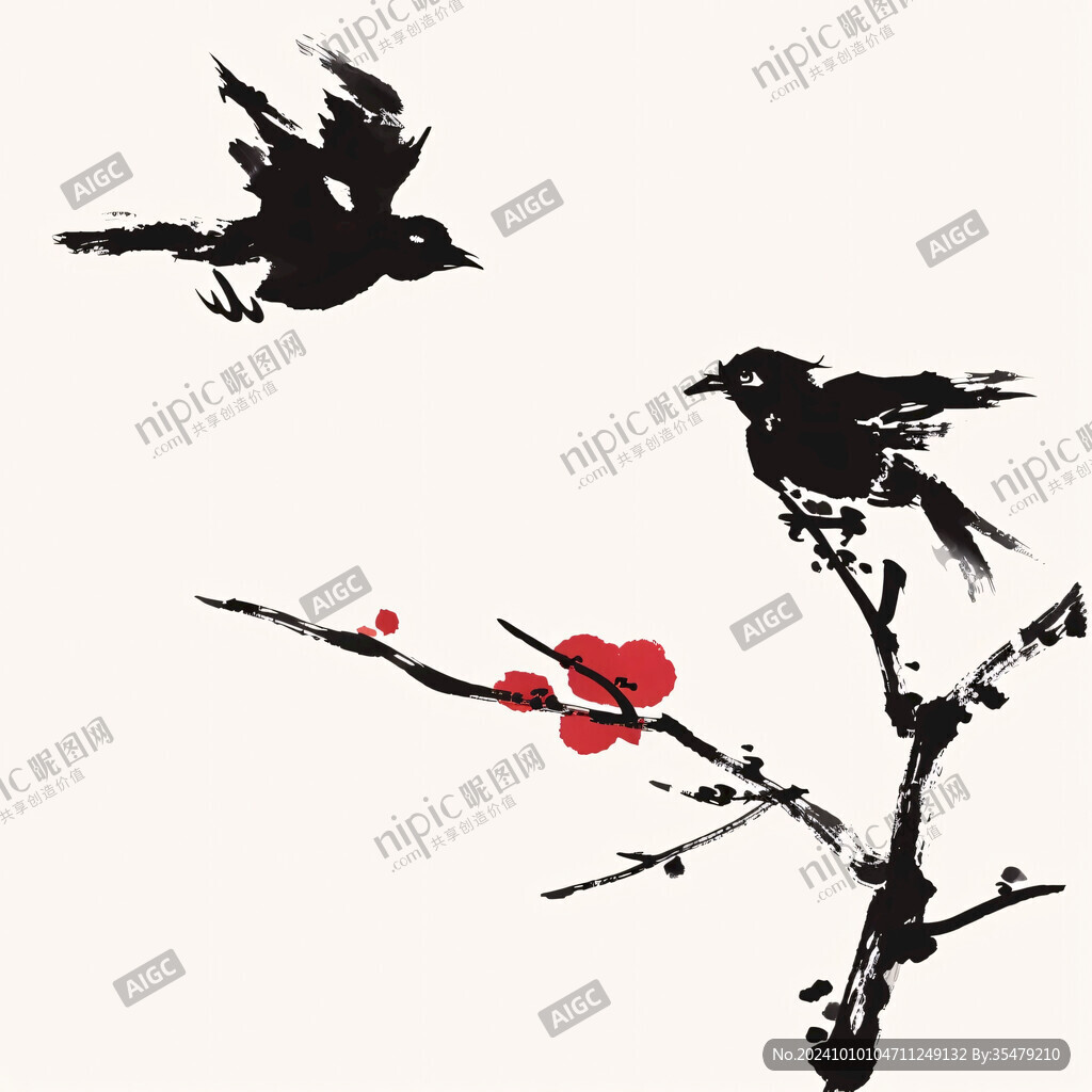 水墨梅花喜鵲