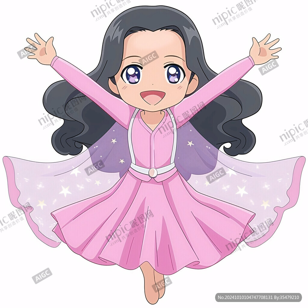 卡通回族小女孩跳舞