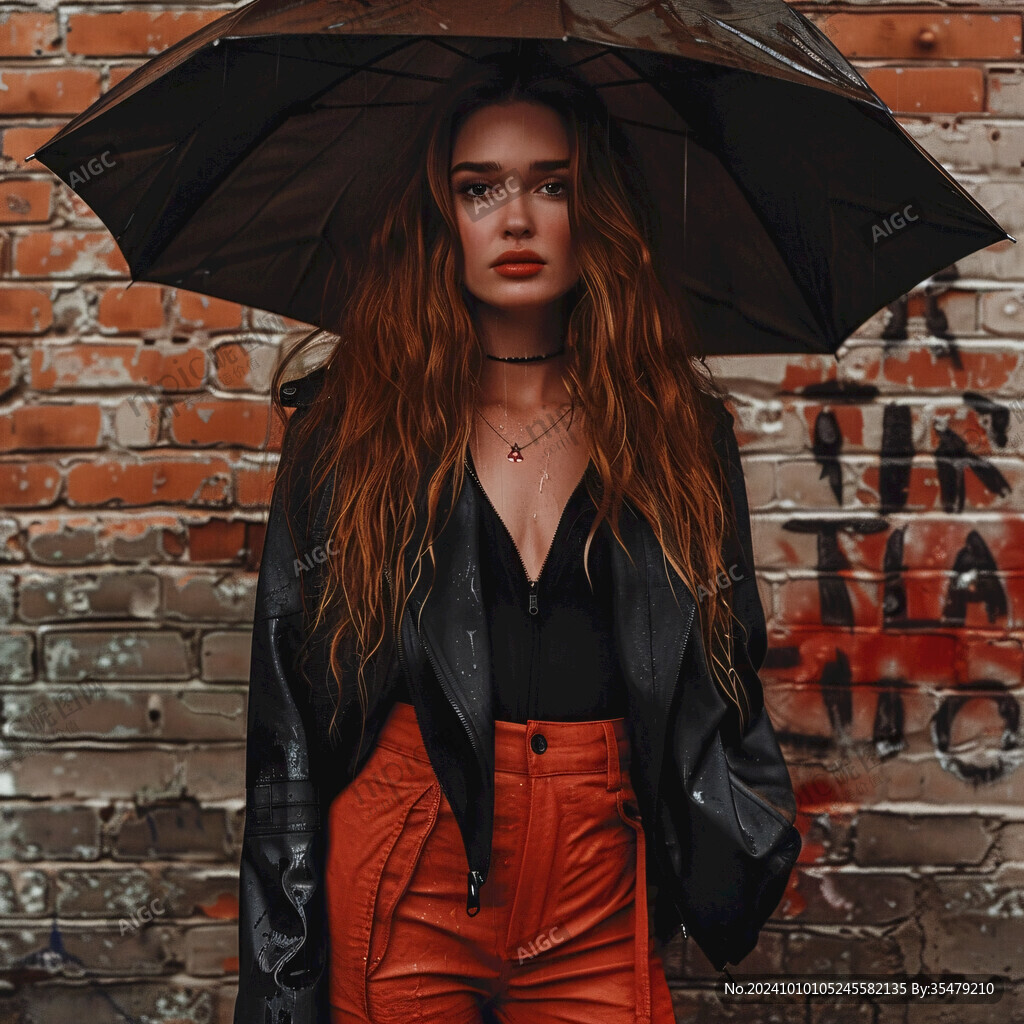 下雨天打傘的美女