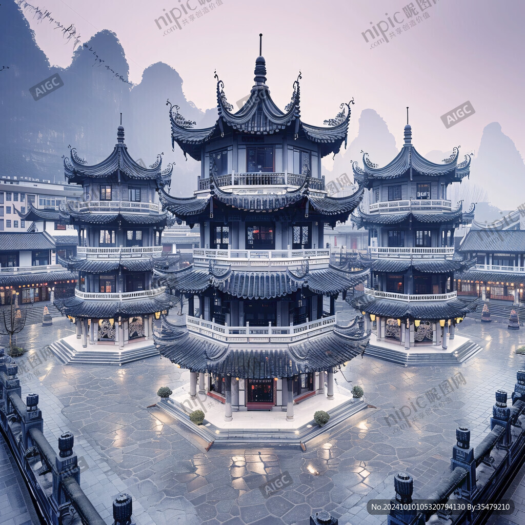 中式古典廟宇閣樓