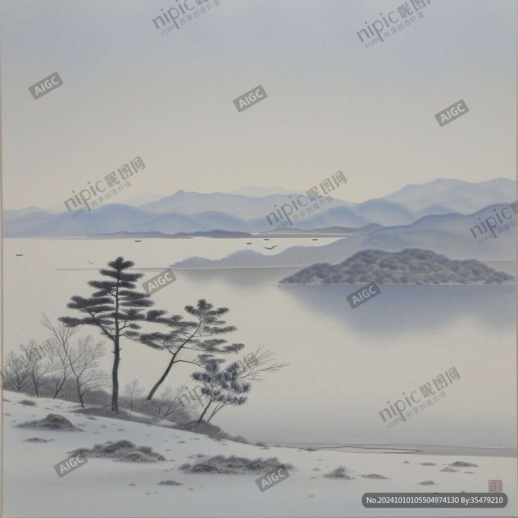 冬日山川風景插畫