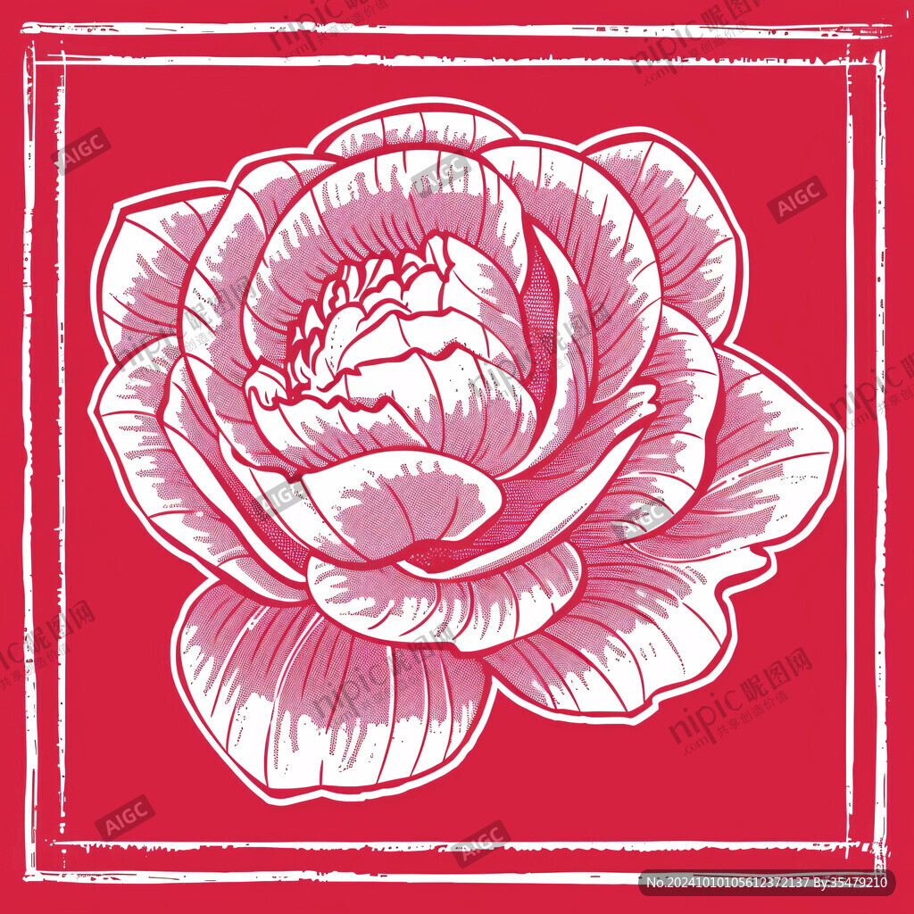 復古玫瑰花插畫版畫