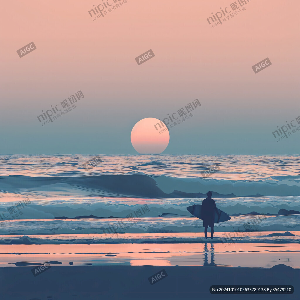 海邊落日插畫