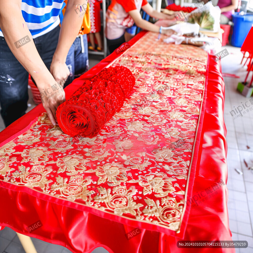 大紅花桌布