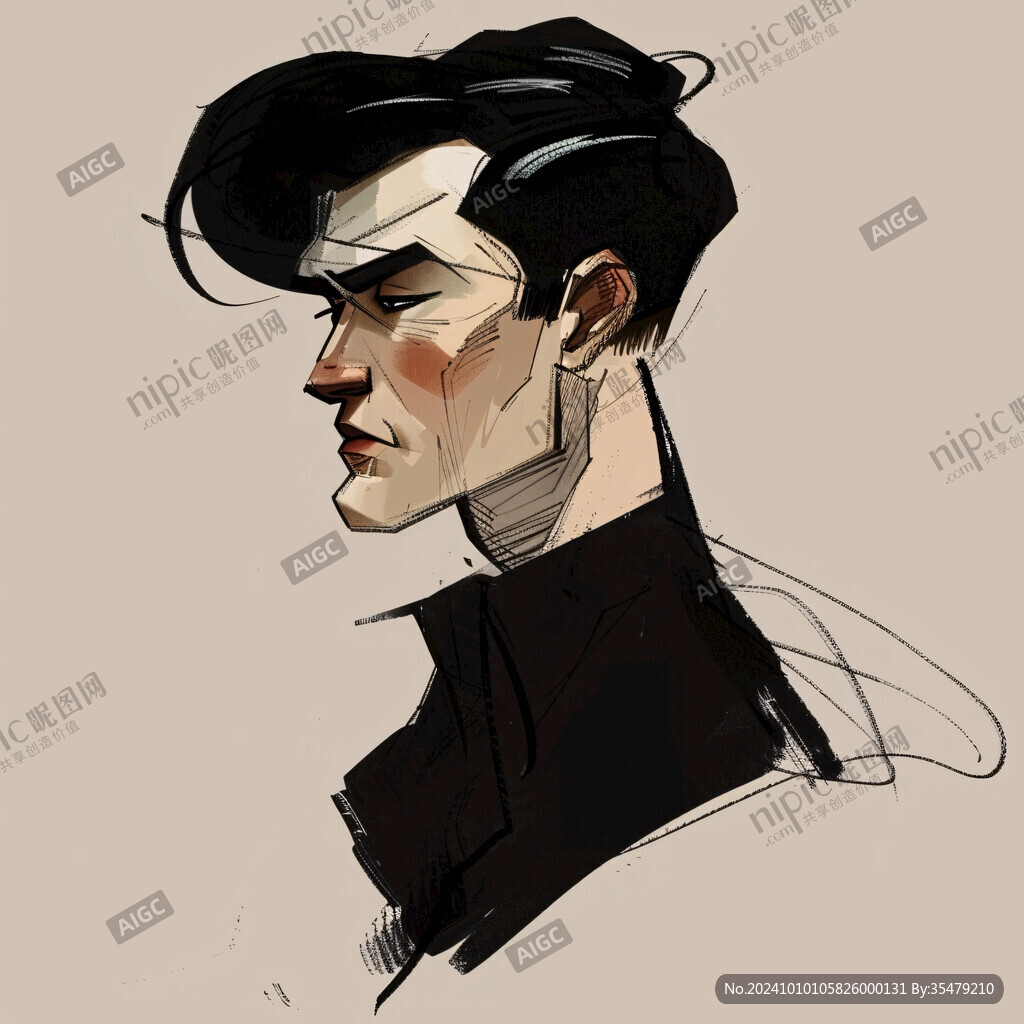 手繪男生頭像插畫
