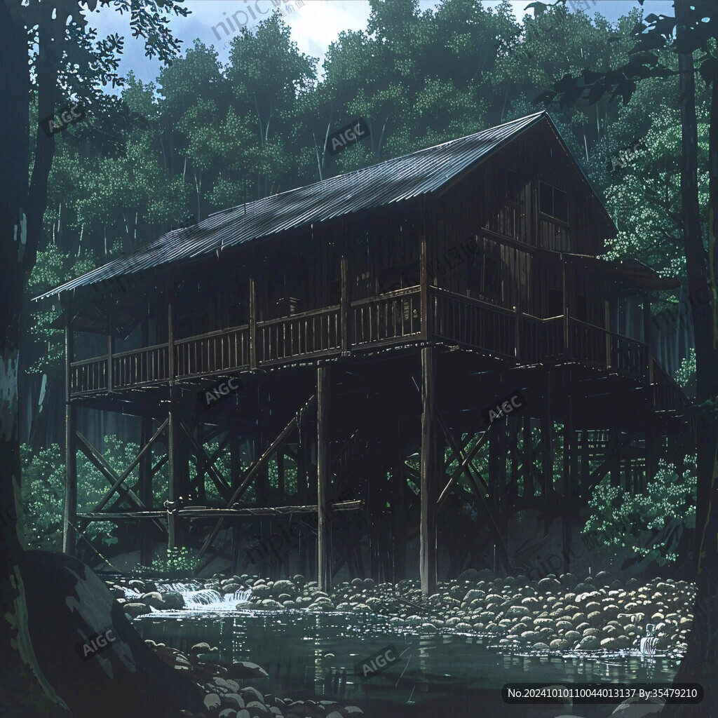 林中棧道小屋