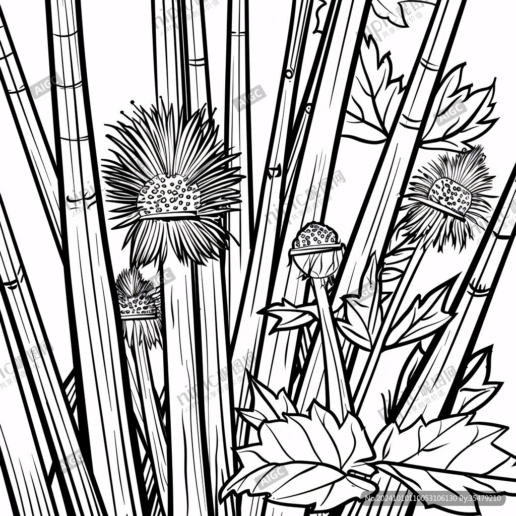 黑白線描竹子