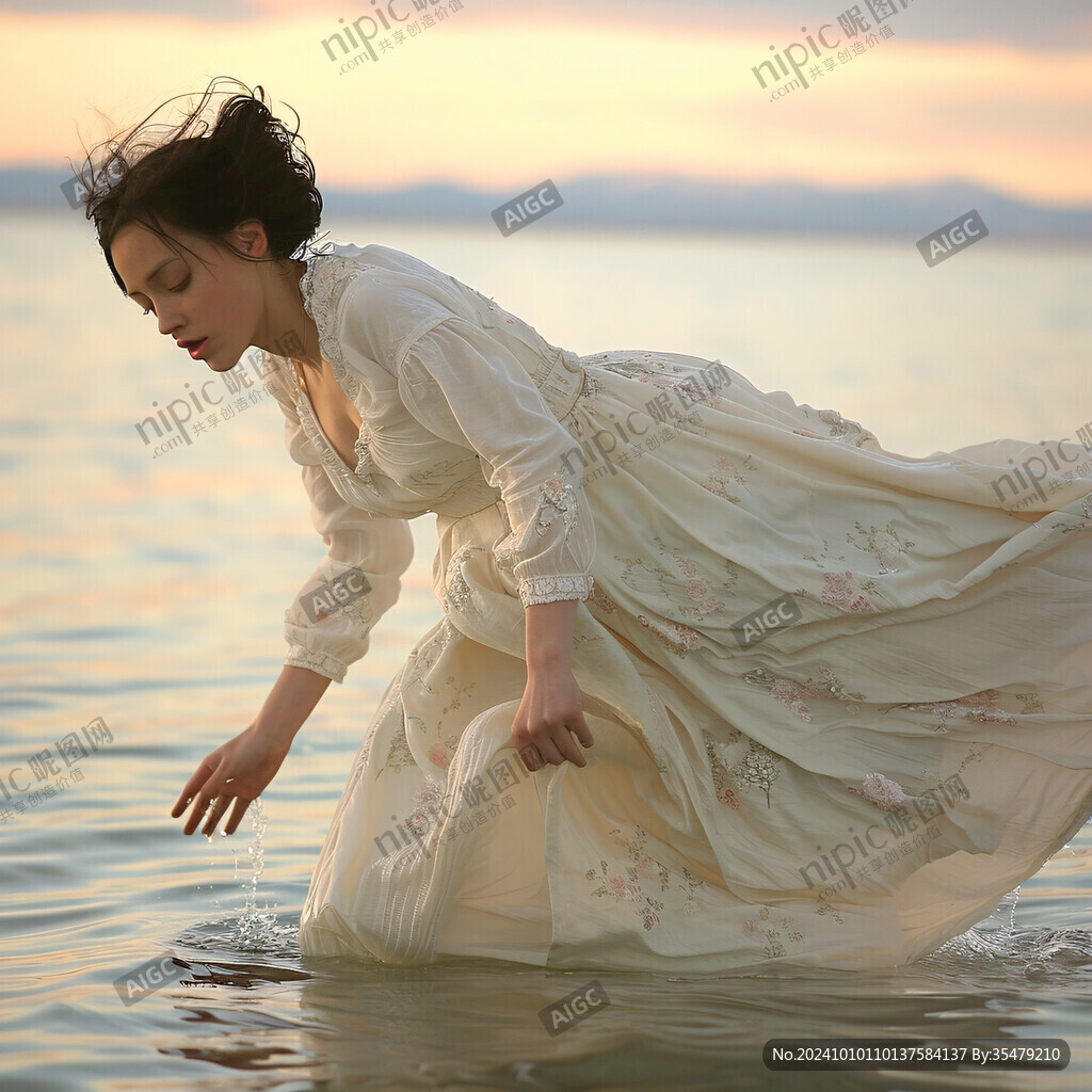 水邊黃昏水邊人像