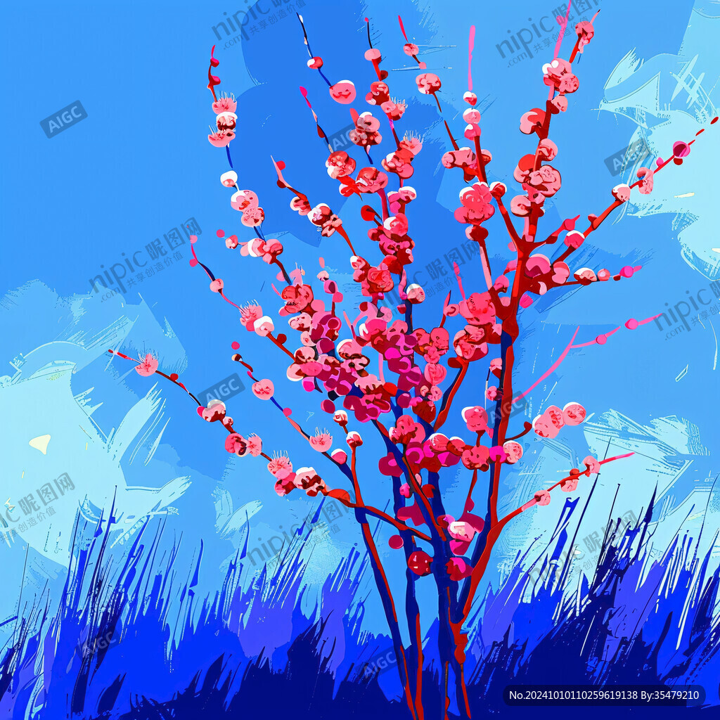 冰雪紅梅插畫