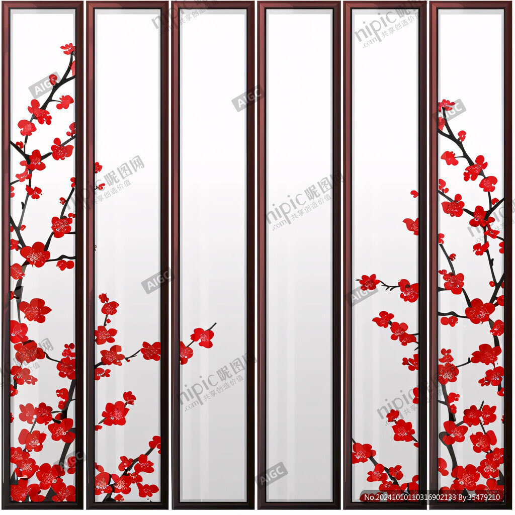 玻璃移門紅梅圖