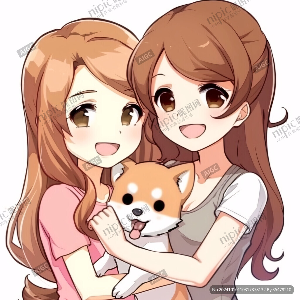 插畫小狗和女孩