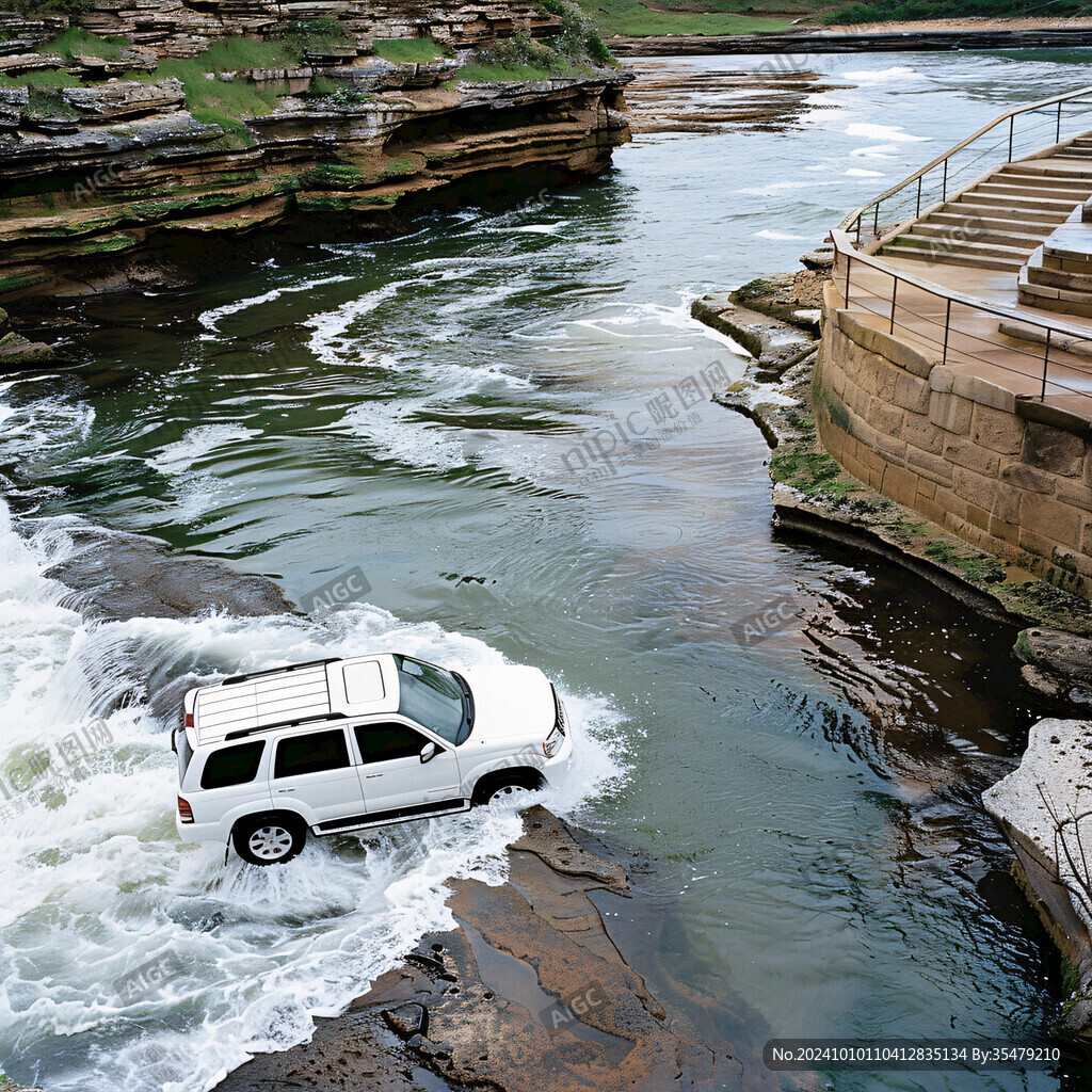 旅游水邊汽車