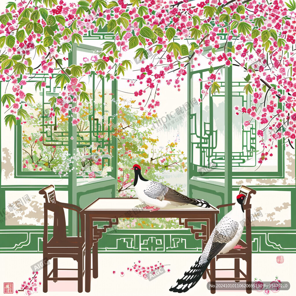 花鳥閣樓故宮背景墻