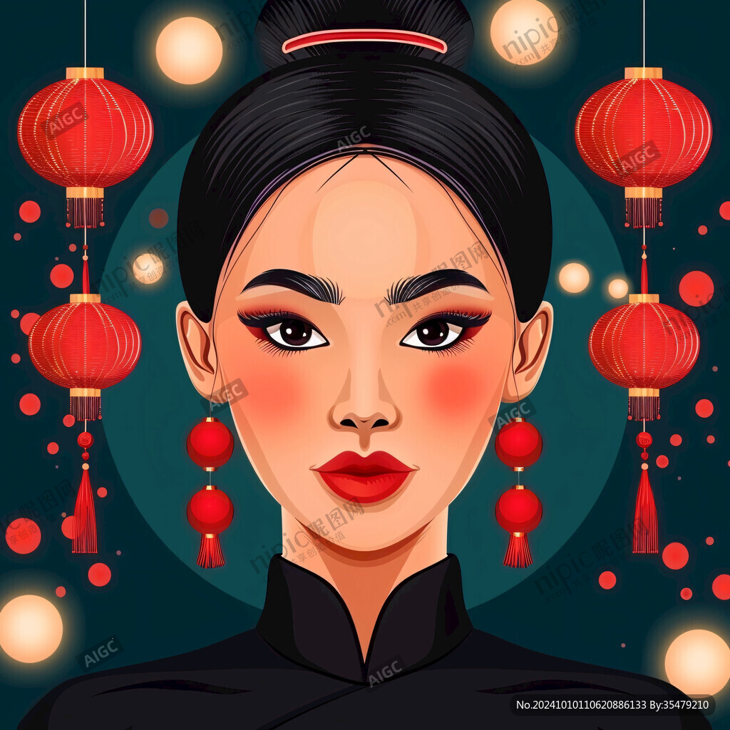 民國風美妝插畫