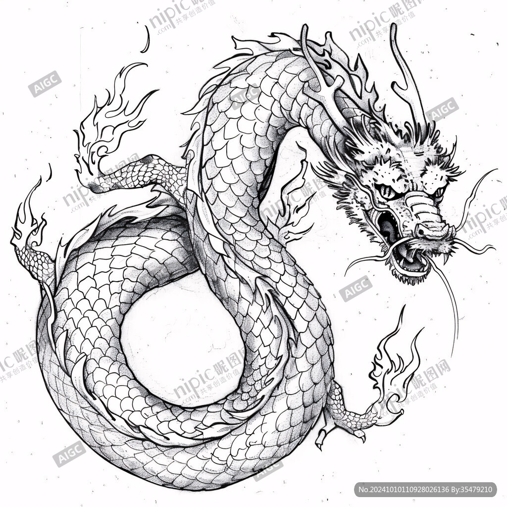 國潮龍線稿