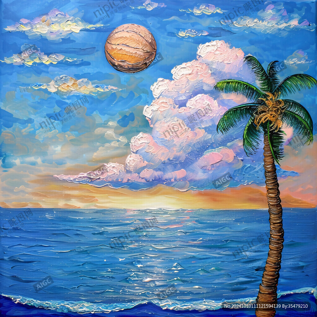 手繪海景油畫